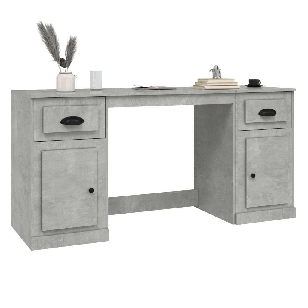 Desk With Cabinet Concrete Grey Engineered Wood Large
