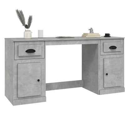 Desk With Cabinet Concrete Grey Engineered Wood Large