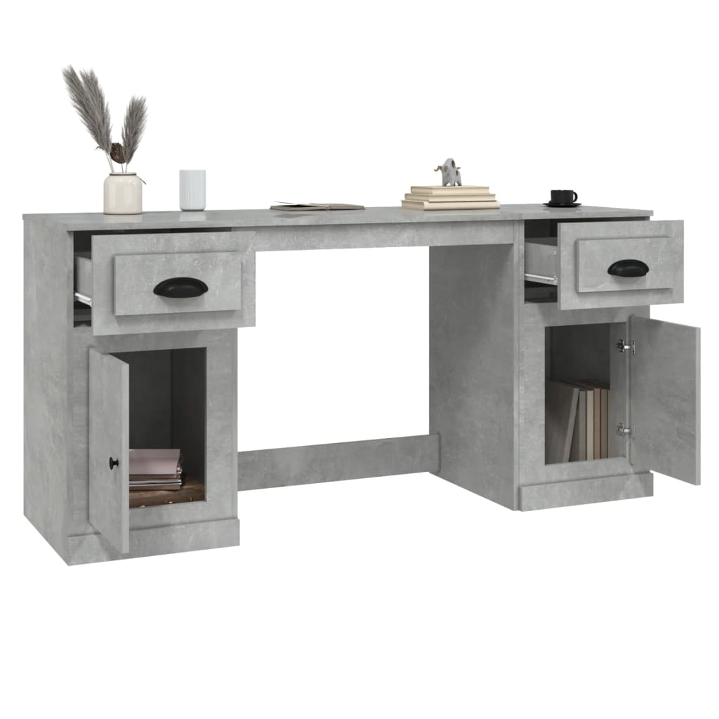 Desk With Cabinet Concrete Grey Engineered Wood Large