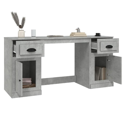 Desk With Cabinet Concrete Grey Engineered Wood Large