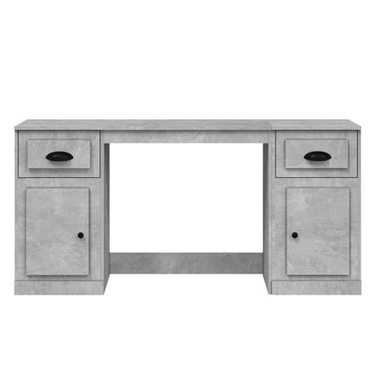 Desk With Cabinet Concrete Grey Engineered Wood Large