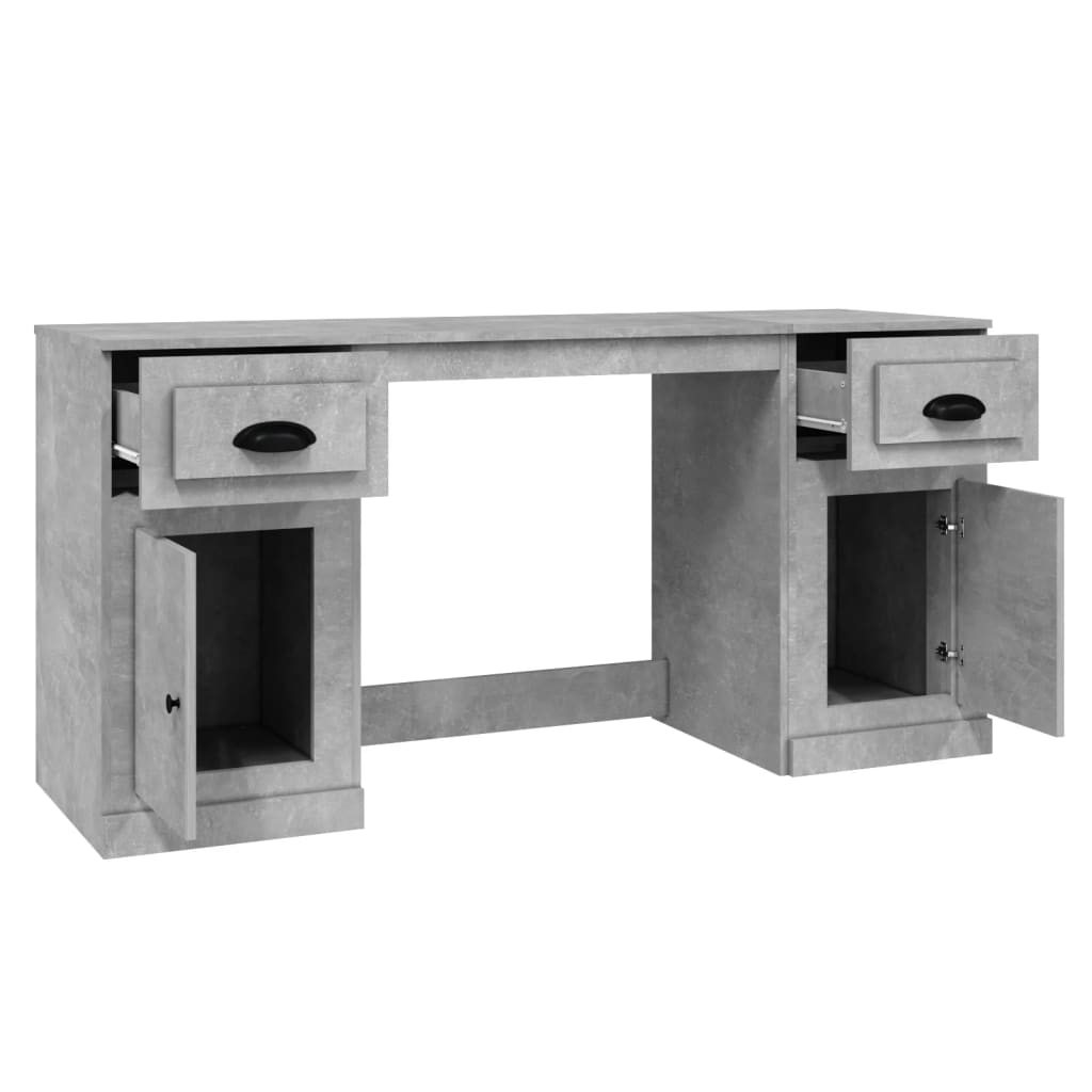 Desk With Cabinet Concrete Grey Engineered Wood Large