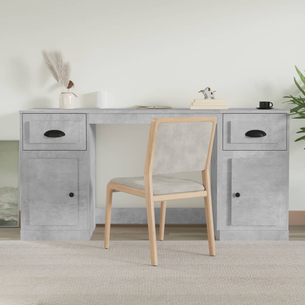 Desk With Cabinet Concrete Grey Engineered Wood Large