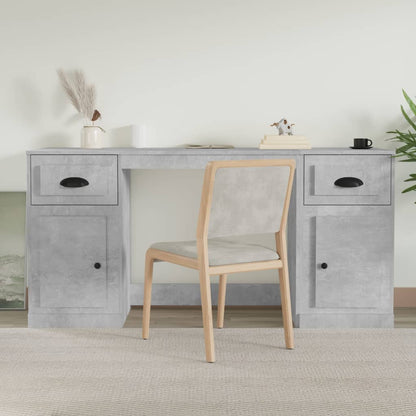 Desk With Cabinet Concrete Grey Engineered Wood Large