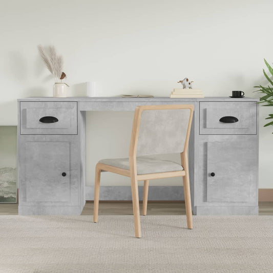 Desk With Cabinet Concrete Grey Engineered Wood Large