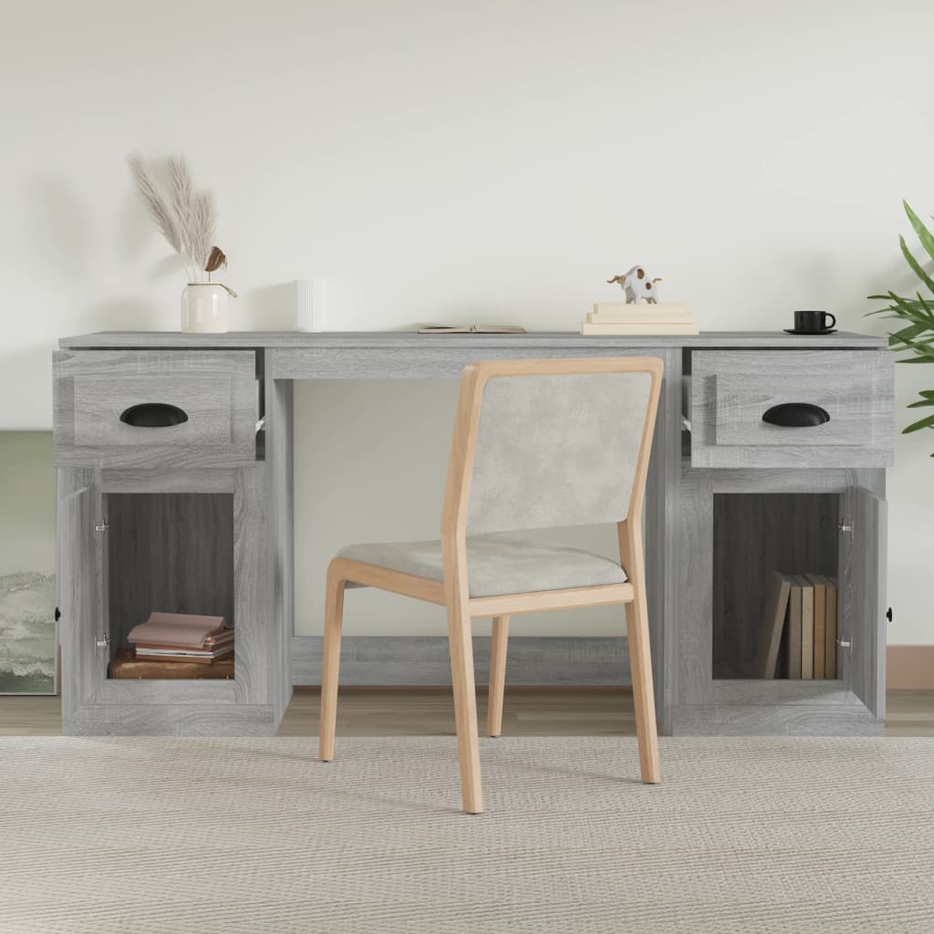 Desk With Cabinet Grey Sonoma Engineered Wood Large