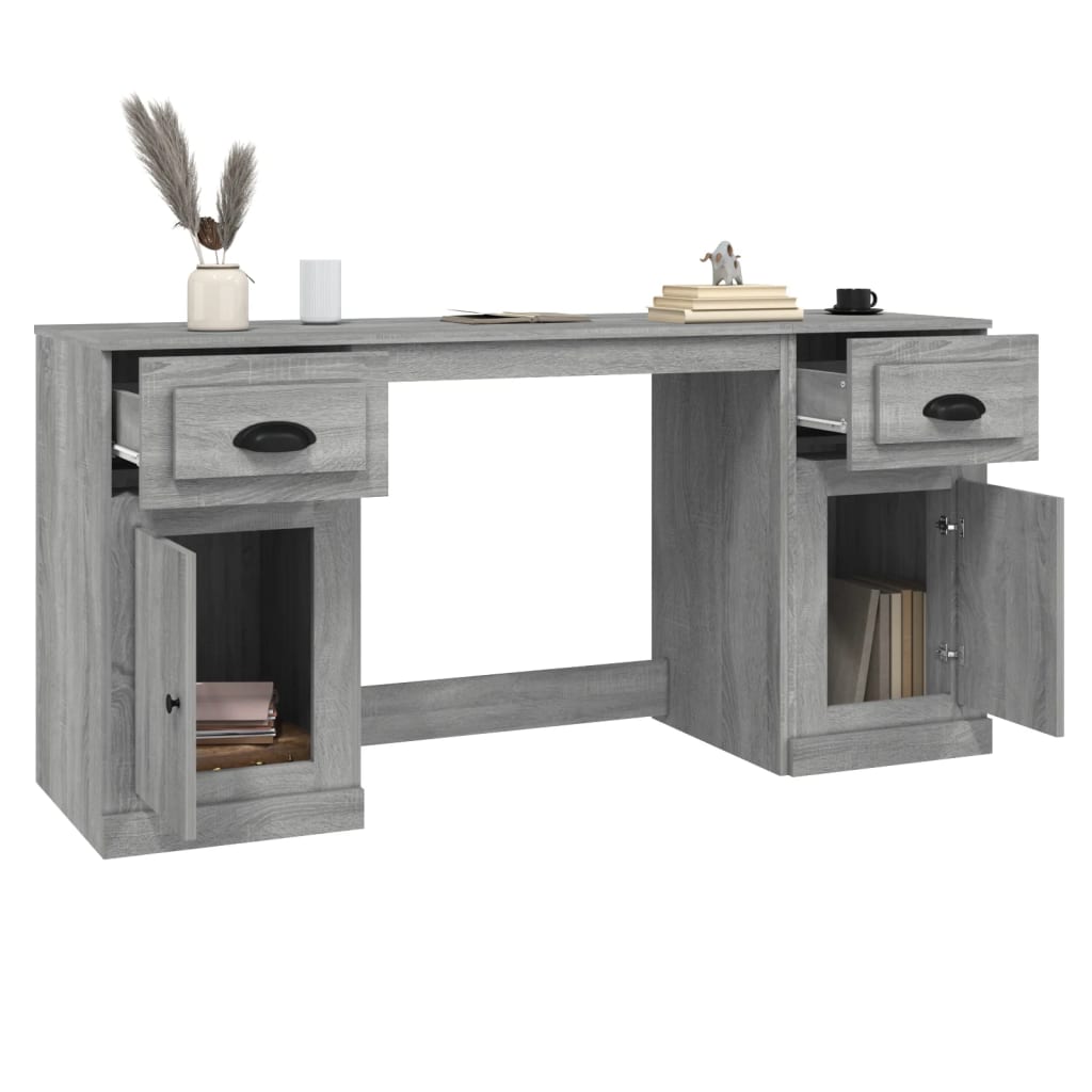 Desk With Cabinet Grey Sonoma Engineered Wood Large