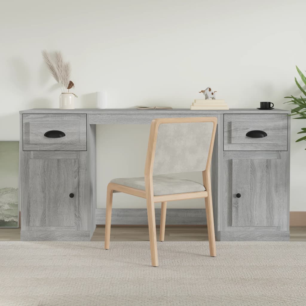 Desk With Cabinet Grey Sonoma Engineered Wood Large
