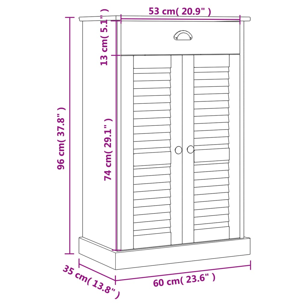 Shoe Cabinet VIGO 23.6"x13.8"x37.8" Solid Wood Pine