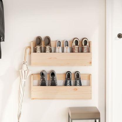 Wall-mounted Shoe Rack Set of 2 Natural Pine