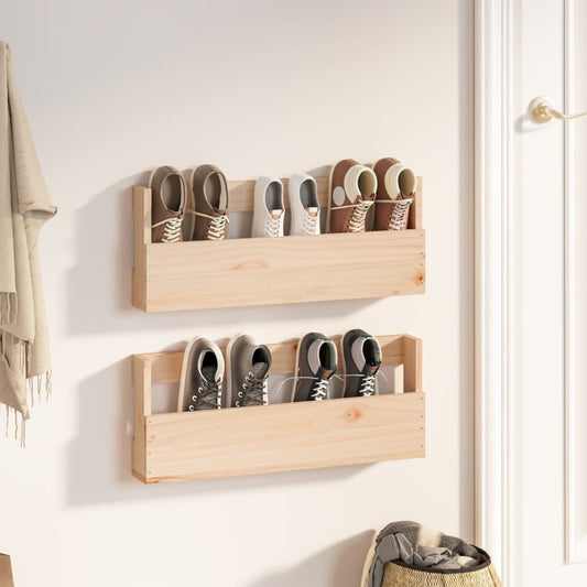 Wall-mounted Shoe Rack Set of 2 Natural Pine