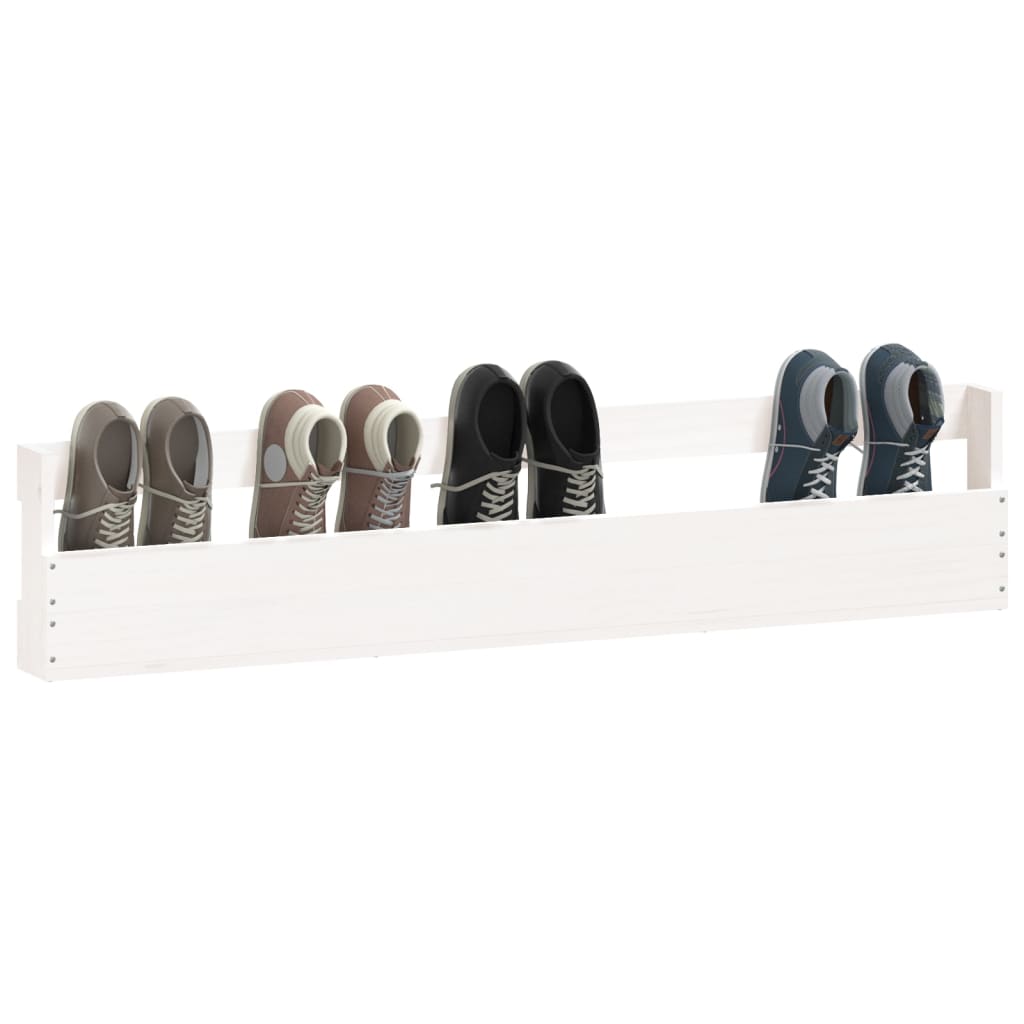 Wall-mounted Shoe Rack Set of 2 White Solid Pine Wood Large