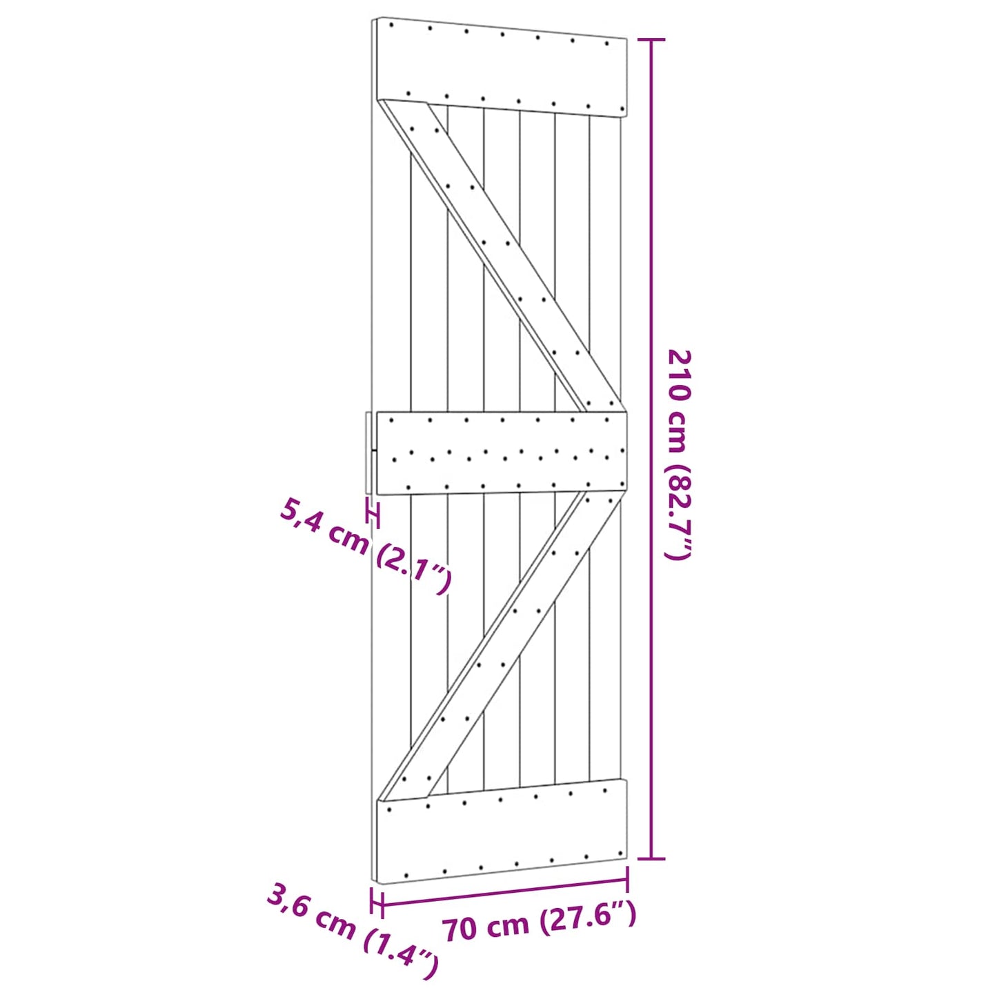 Door NARVIK Natural 27.56 x 82.68 in Solid Pine Wood