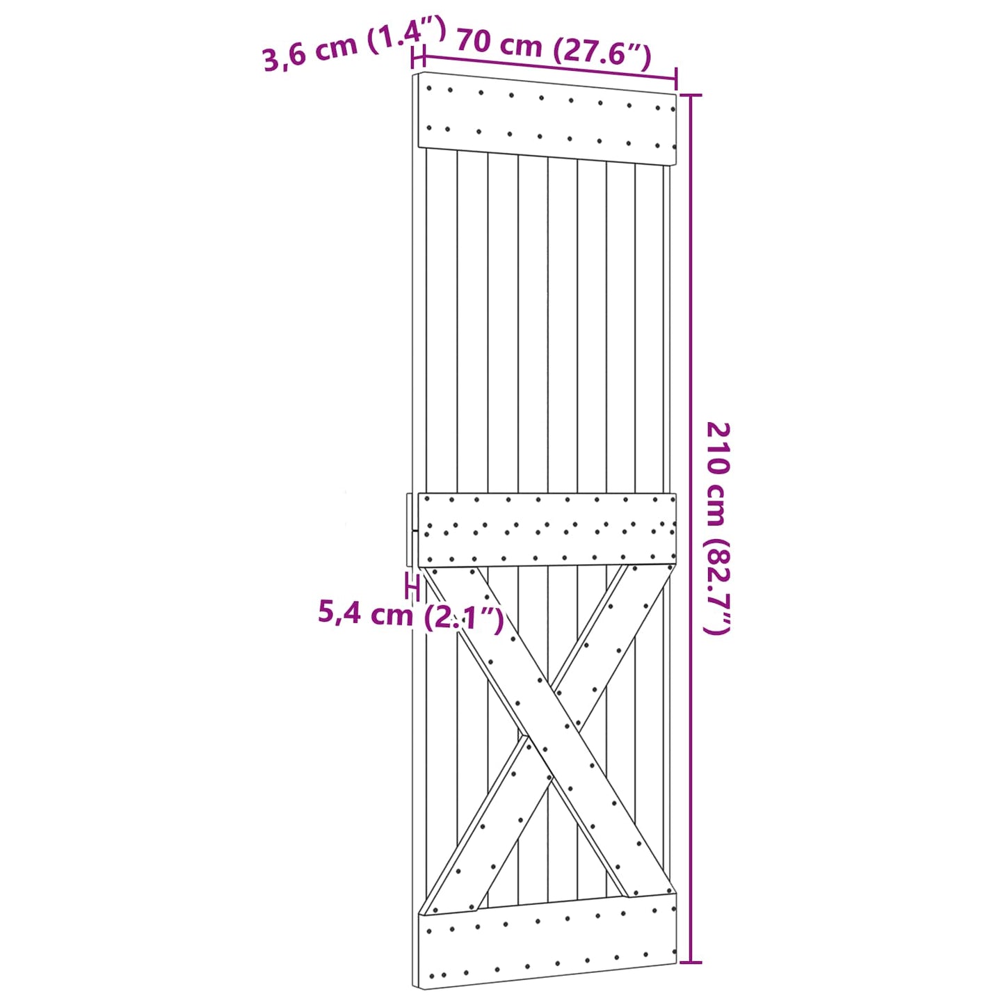 Door NARVIK Natural 27.56 x 82.68 in Solid Pine Wood
