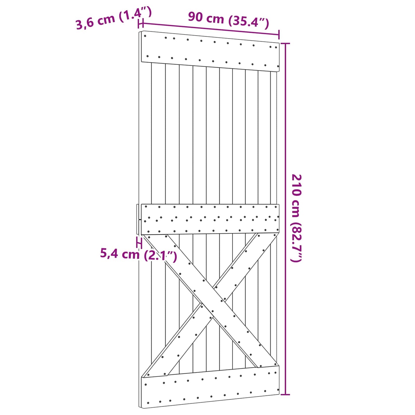 Door NARVIK Natural 35.43 x 82.68 in Solid Pine Wood