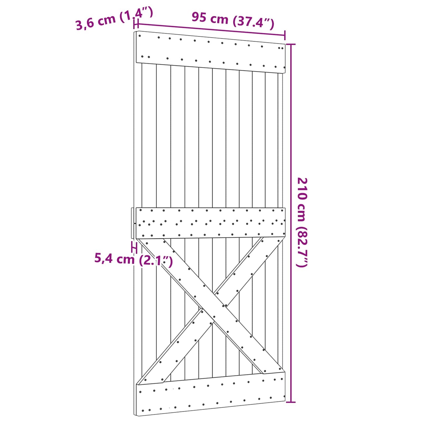 Door NARVIK Natural 37.40 x 82.68 in Solid Pine Wood