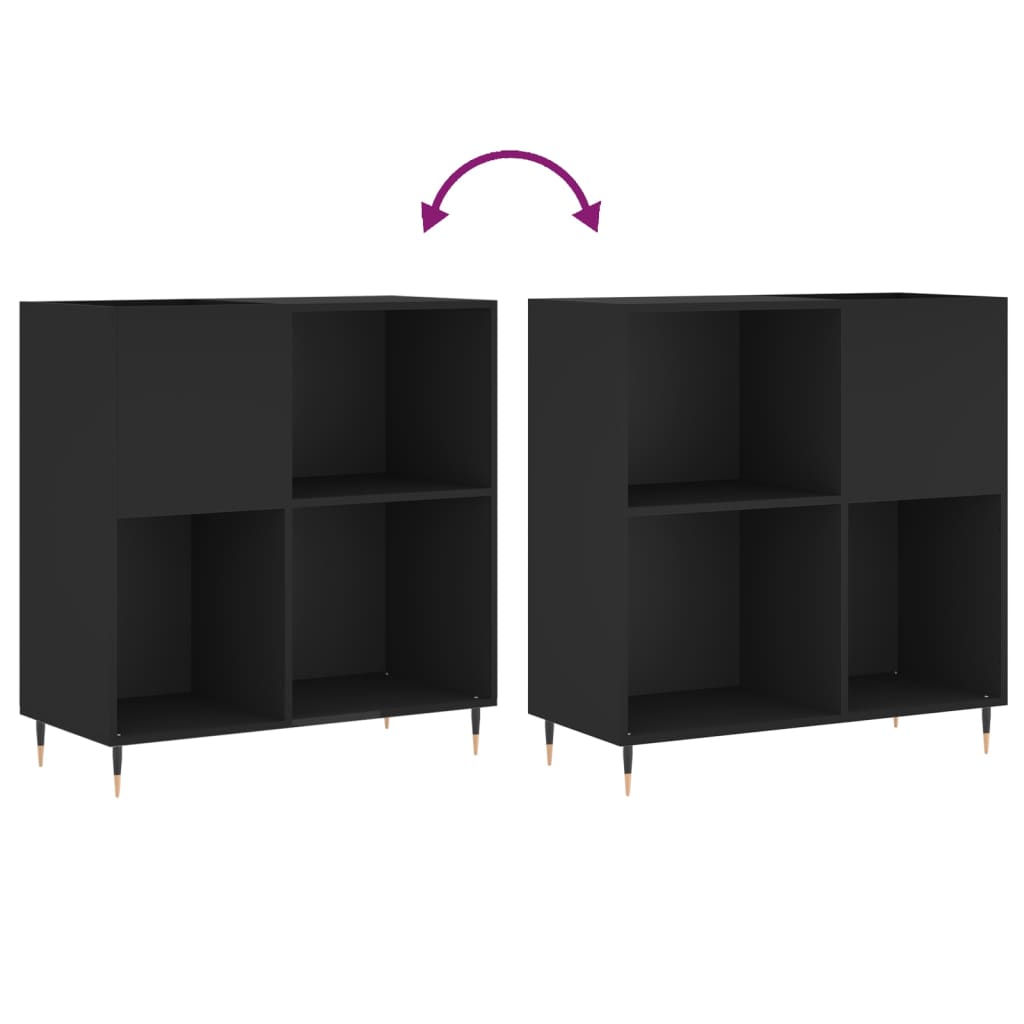 Record Cabinet Black Engineered Wood 33.3 x 15.0 x 35.0 in Modern