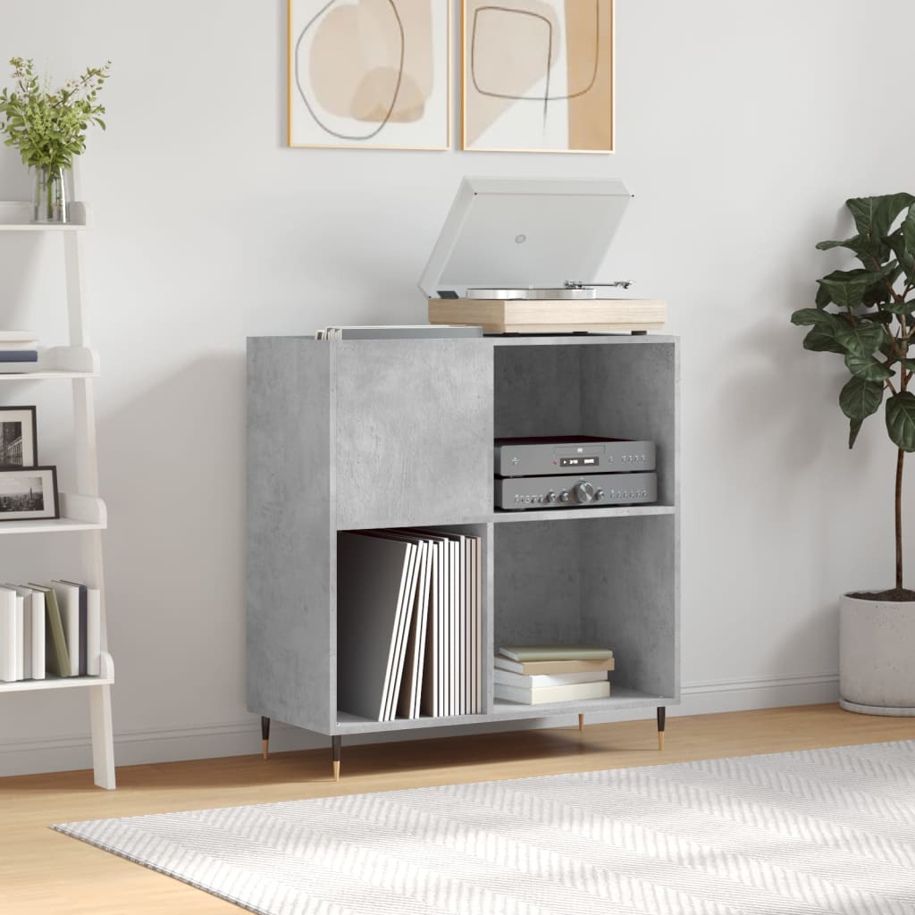 Record Cabinet Concrete Gray Engineered Wood Medium