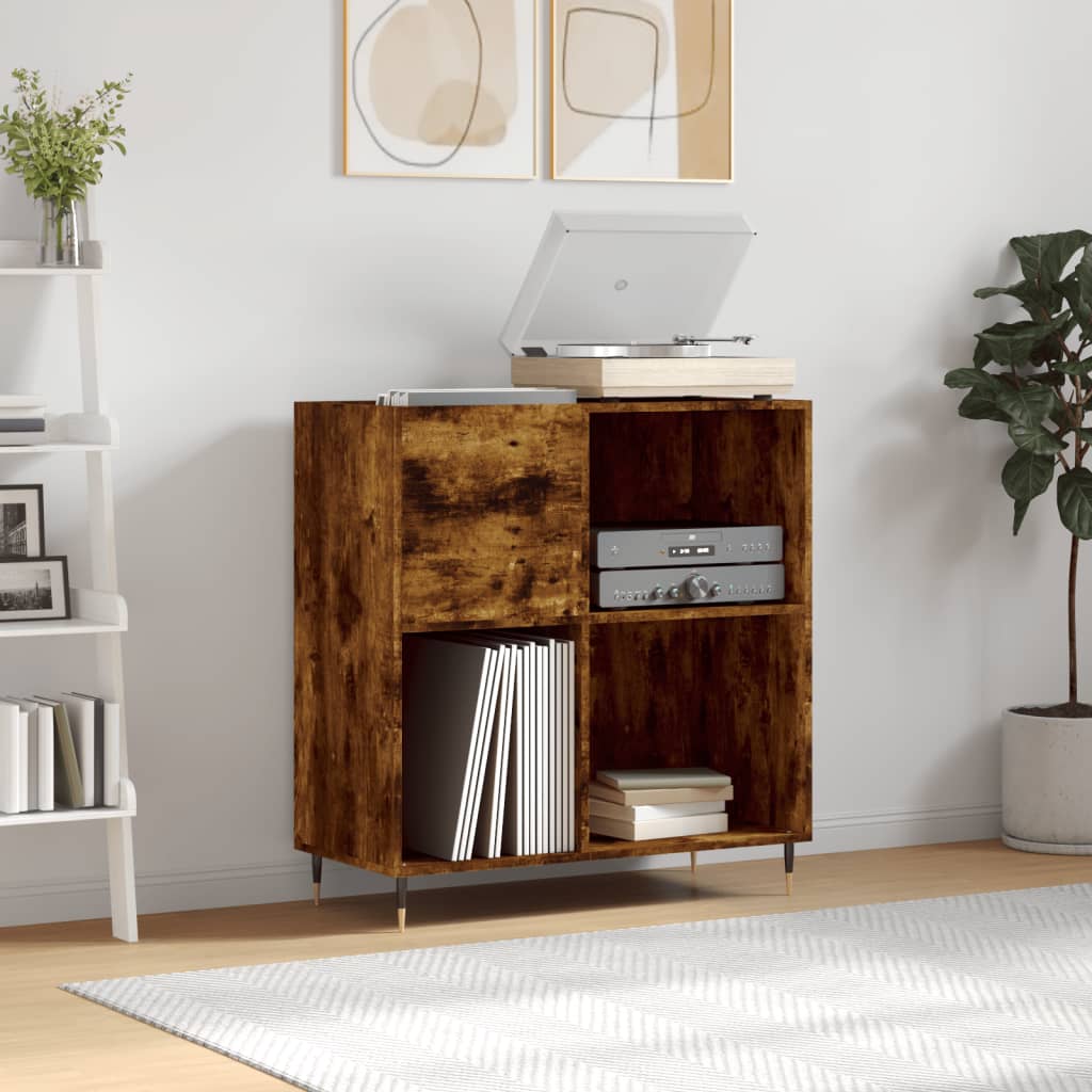 Record Cabinet Smoked Oak Engineered Wood, Iron