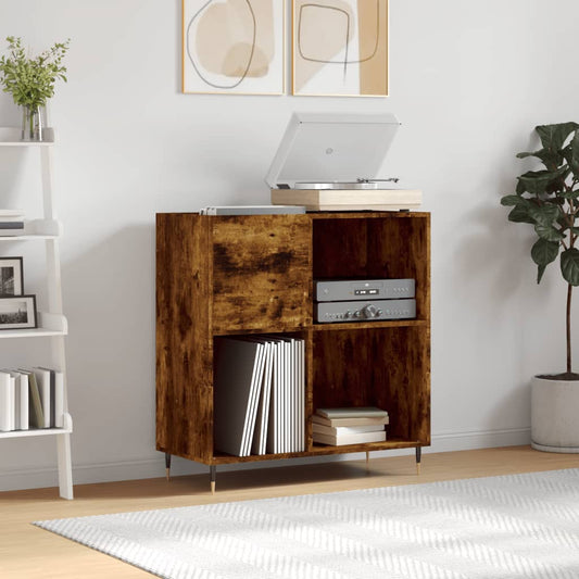Record Cabinet Smoked Oak Engineered Wood, Iron