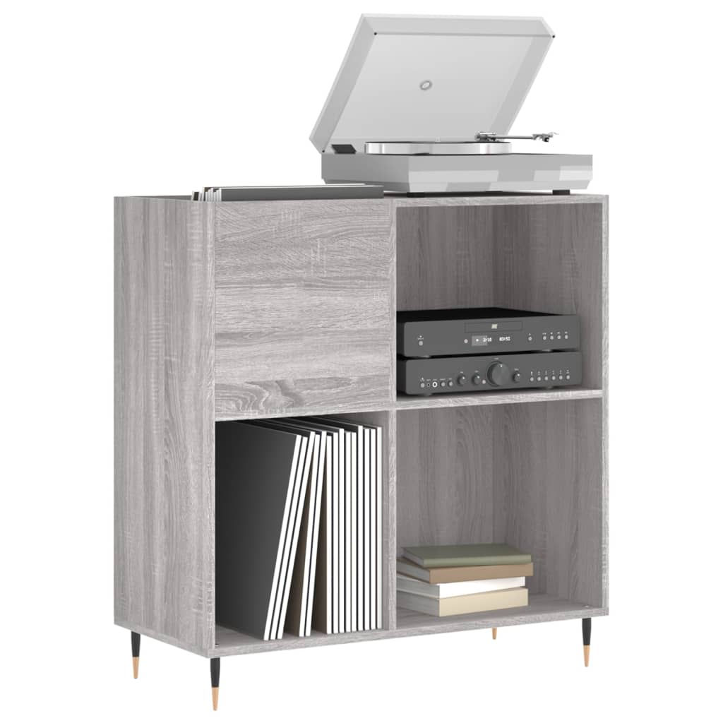Record Cabinet Grey Sonoma Made from Engineered Wood, Iron Medium