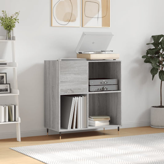 Record Cabinet Grey Sonoma Made from Engineered Wood, Iron Medium