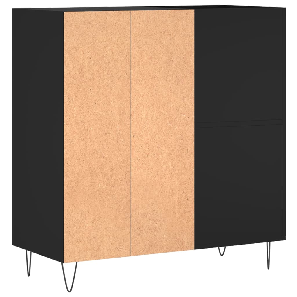 Record Cabinet Black Engineered wood, Iron 33.3x15.0x35.0 in