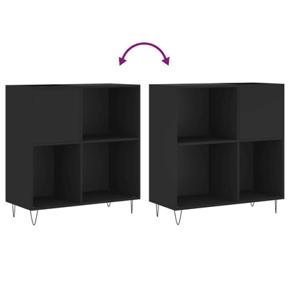 Record Cabinet Black Engineered wood, Iron 33.3x15.0x35.0 in