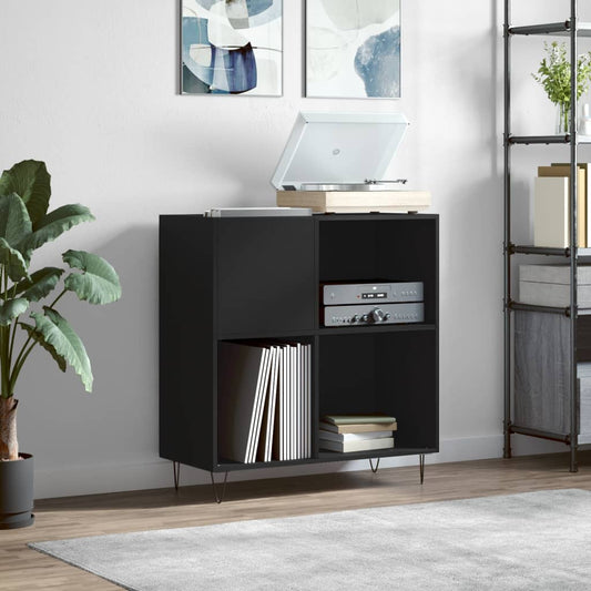 Record Cabinet Black Engineered wood, Iron 33.3x15.0x35.0 in