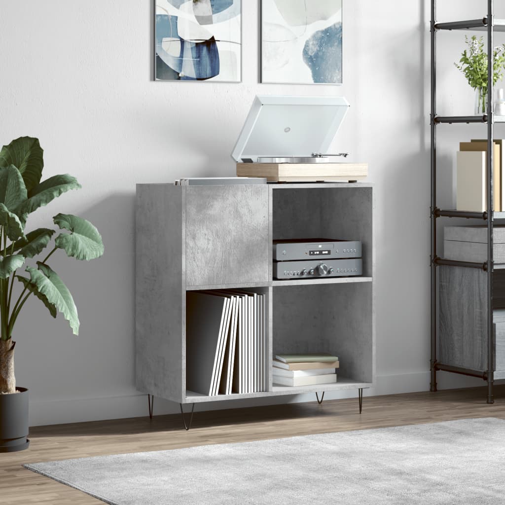 Record Cabinet Concrete Gray Engineered Wood, Iron Medium