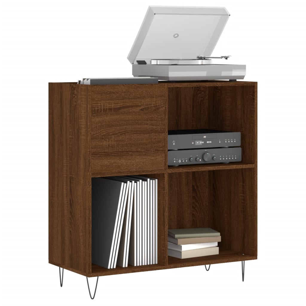 Record Cabinet Brown Oak Engineered Wood, Iron Medium