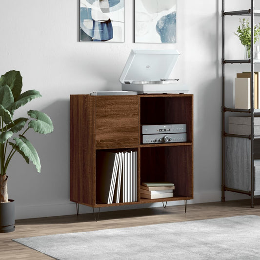 Record Cabinet Brown Oak Engineered Wood, Iron Medium