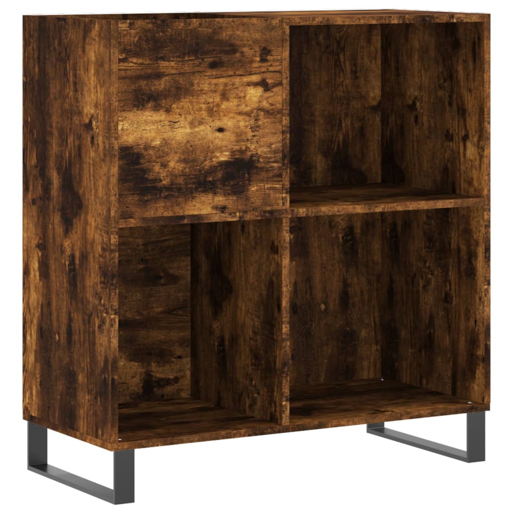 Record Cabinet Smoked Oak Engineered Wood, Iron 33.3x15.0x35.0 in