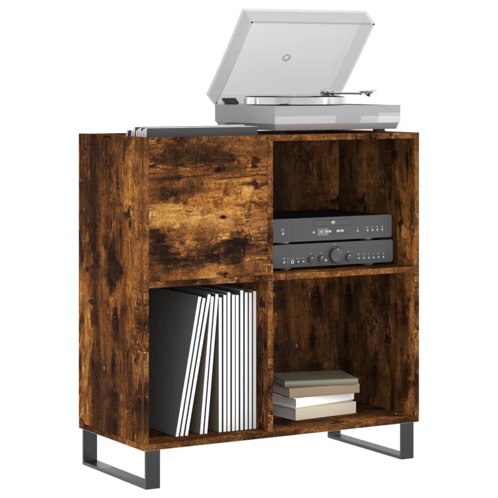 Record Cabinet Smoked Oak Engineered Wood, Iron 33.3x15.0x35.0 in