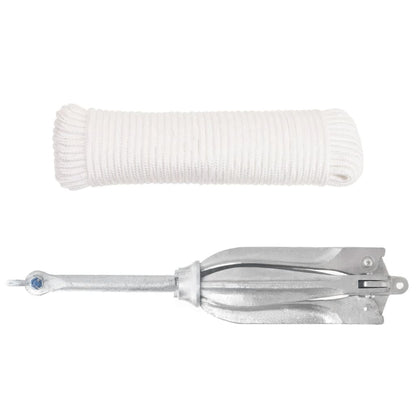 Folding Anchor with Rope Silver 22 lb Hot Dip Galvanized Cast Iron