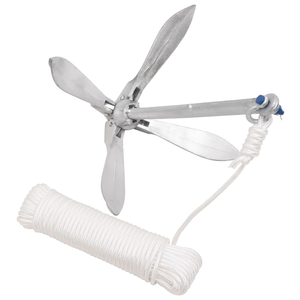Folding Anchor with Rope Silver 22 lb Hot Dip Galvanized Cast Iron