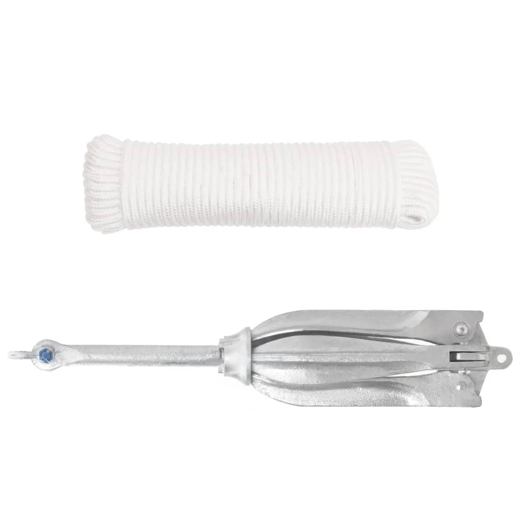 Folding Anchor with Rope Silver 26.5 lb Hot Dip Galvanized Cast Iron