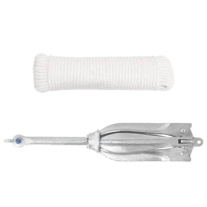 Folding Anchor with Rope Silver 26.5 lb Hot Dip Galvanized Cast Iron