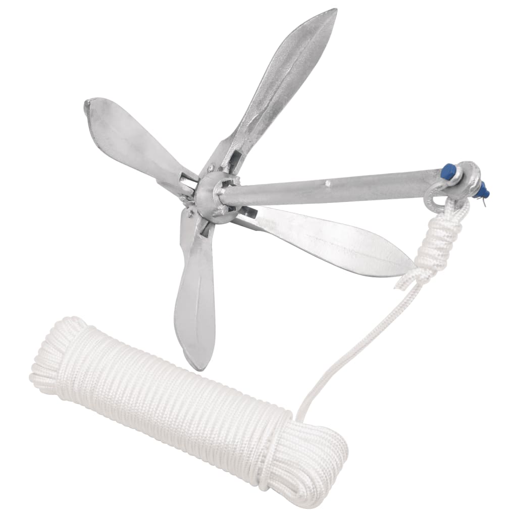 Folding Anchor with Rope Silver 26.5 lb Hot Dip Galvanized Cast Iron