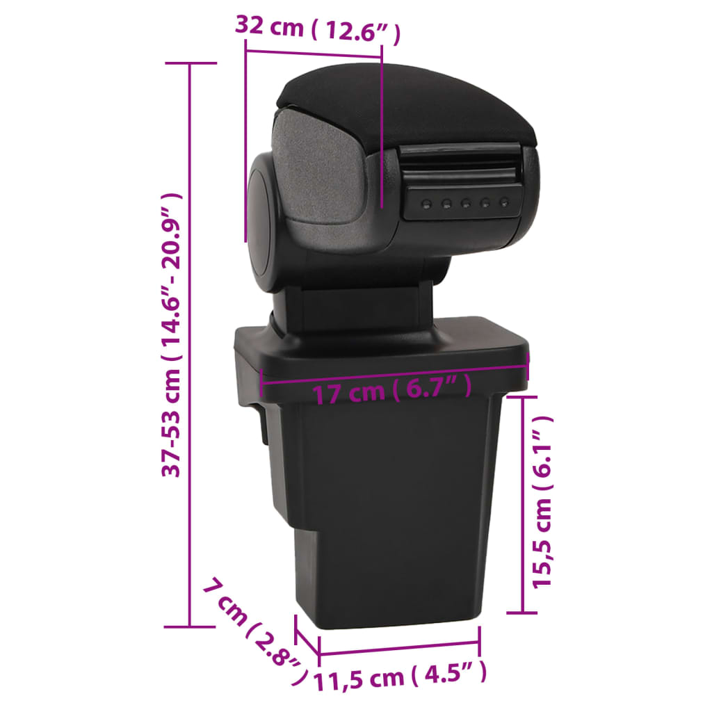Car Armrest Black 6.7"x12.6"x(14.6"-20.9") ABS