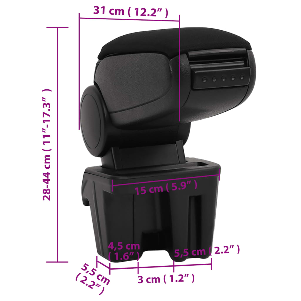 Car Armrest Black 5.9"x12.2"x(11"-17.3") ABS