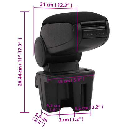 Car Armrest Black 5.9"x12.2"x(11"-17.3") ABS