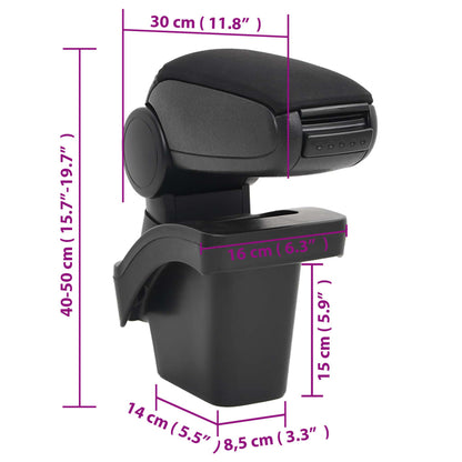Car Armrest Black 6.3"x11.8"x(15.7"-19.7") ABS