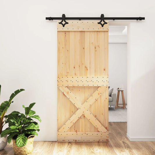 Sliding Door with Hardware Set 35.4x82.7" Solid Wood Pine