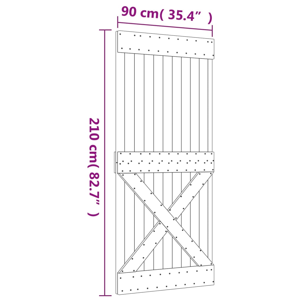 Sliding Door with Hardware Set 35.4x82.7" Solid Wood Pine