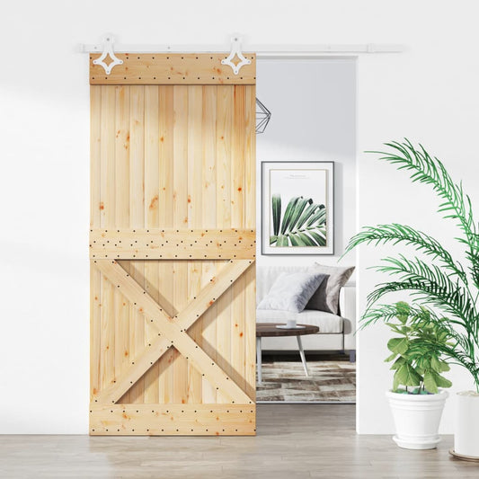 Sliding Door with Hardware Set 35.4x82.7" Solid Wood Pine