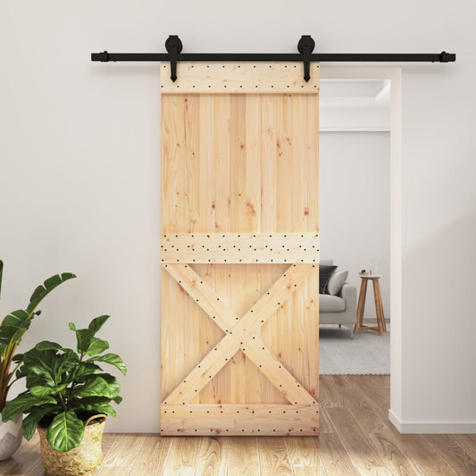 Sliding Door with Hardware Set 35.4x82.7" Solid Wood Pine