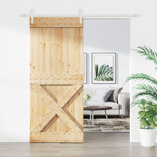 Sliding Door with Hardware Set 35.4x82.7" Solid Wood Pine