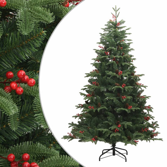 Artificial Hinged Christmas Tree Green with red berries PVC, PE, Iron