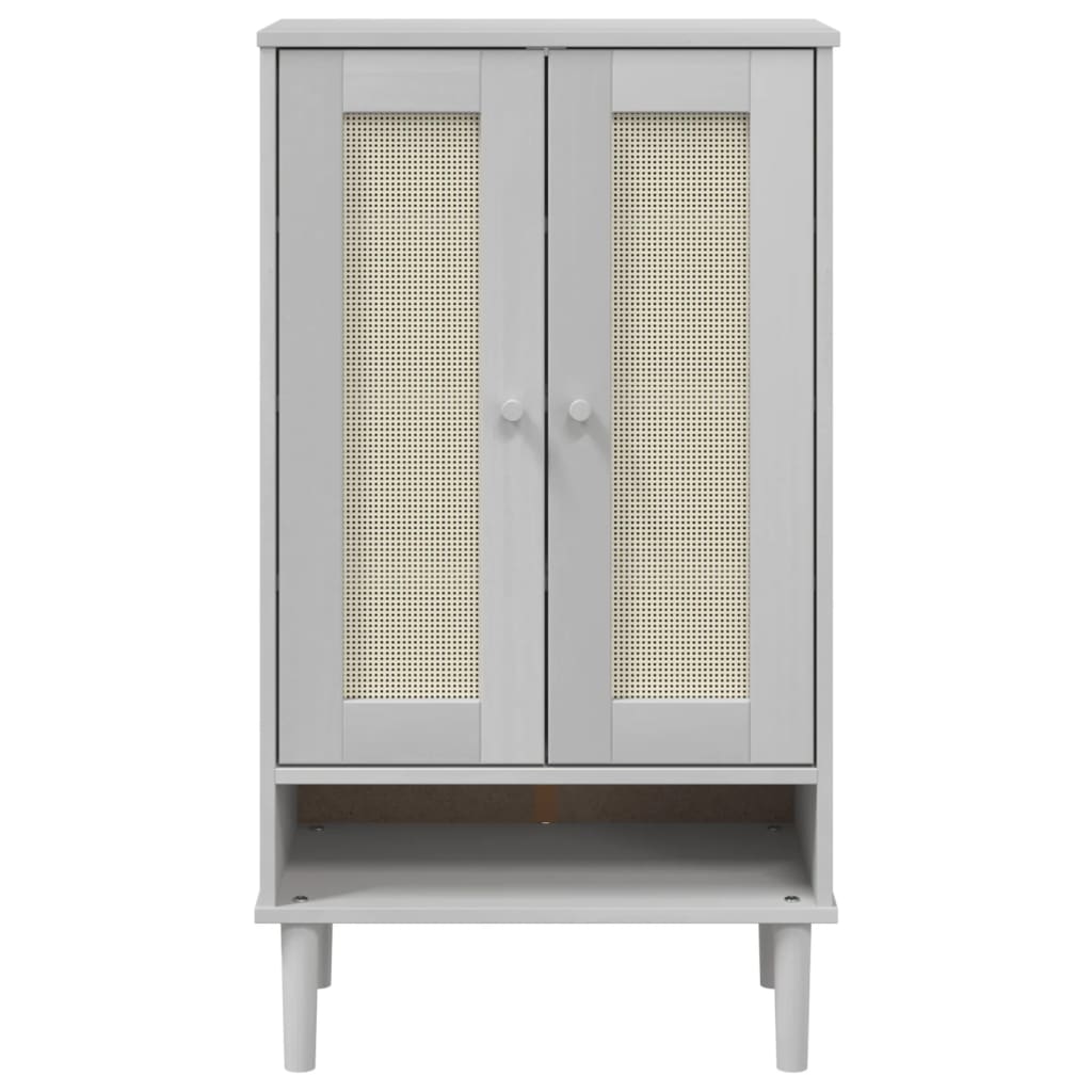 Shoe Cabinet SENJA Rattan Look White 23.4"x13.8"x42.1" Solid Wood